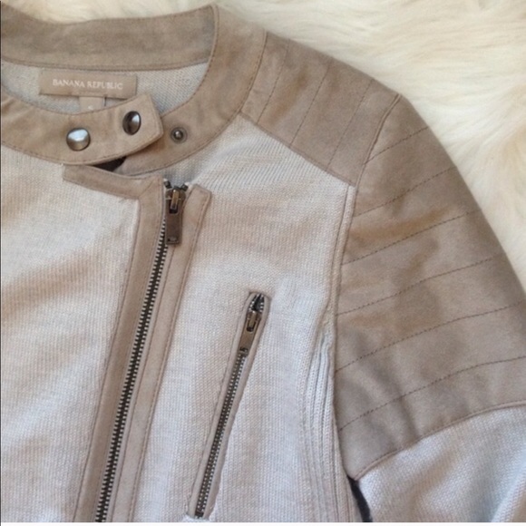 Banana Republic wool suede Moto sweater jacket - Picture 5 of 8